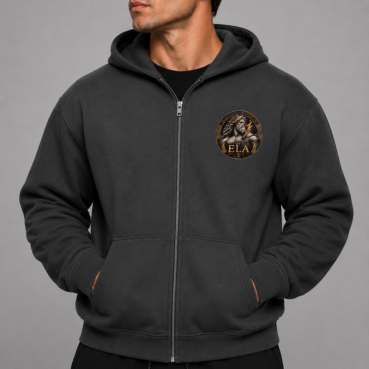 ELA GODS OF OLYMPUS ZEUS Vol. 01 HEAVYWEIGHT GRAPHIC ZIP-UP HOODIE