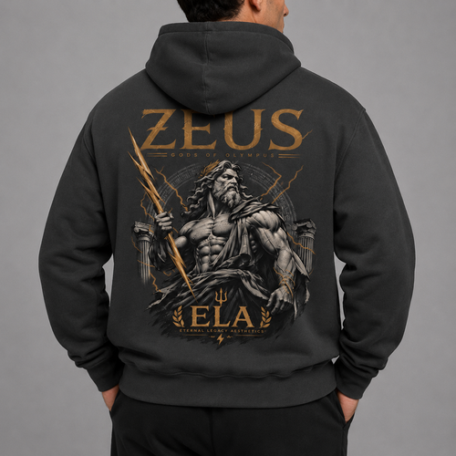ELA GODS OF OLYMPUS ZEUS Vol. 01 HEAVYWEIGHT GRAPHIC ZIP-UP HOODIE